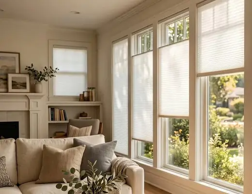 Top-down bottom-up shades in a living room