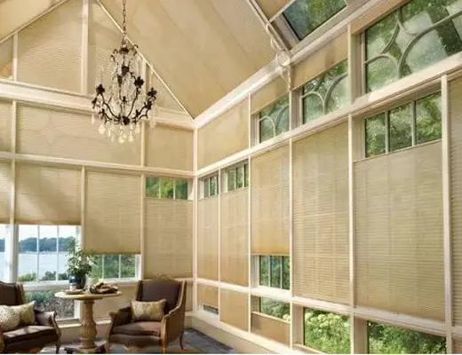 Top-down bottom-up shades in a sunroom
